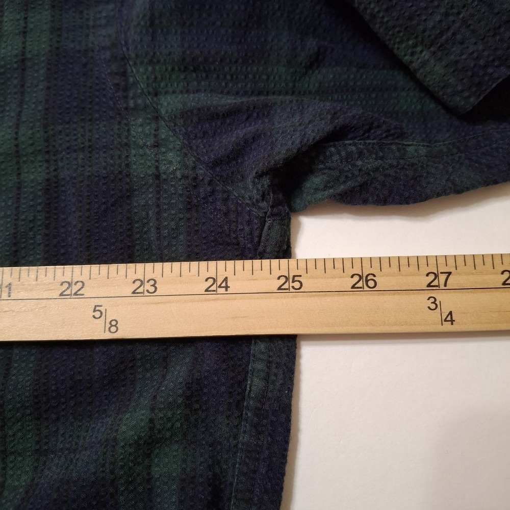 VTG 90s Tommy Hilfiger Seersucker Plaid Shirt Men L Green Navy Blue Blackwatch - Picture 9 of 9
